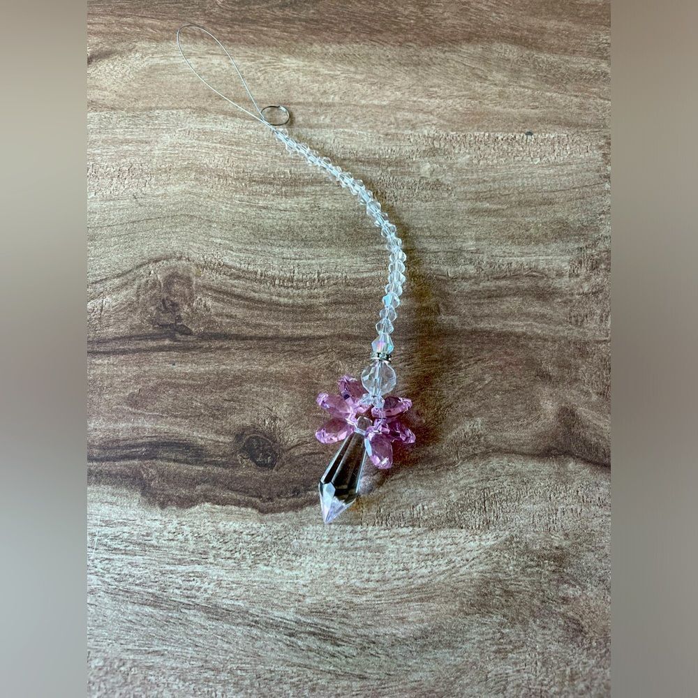 Handmade Crystal Angel Sun Catcher Clear & Pink Window Hanging